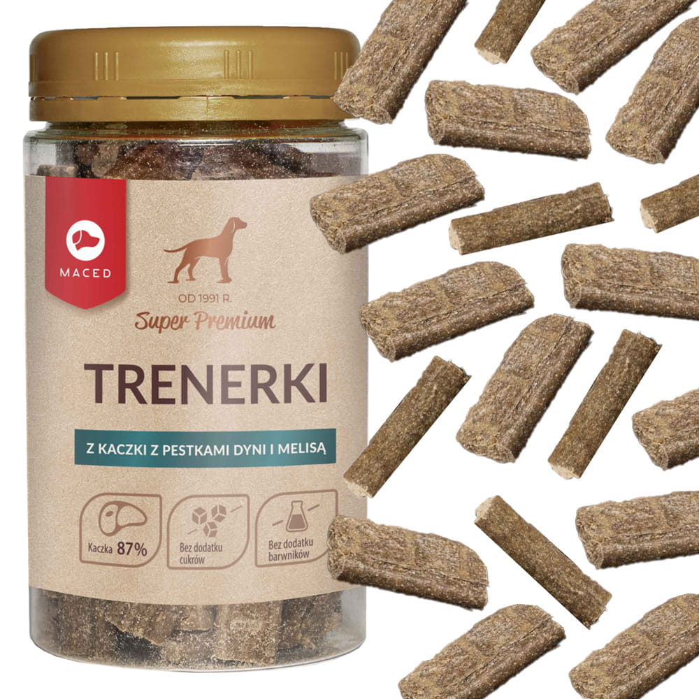 Maced przysmak psa Trenerki treserki KACZKA Z PESTKAMI DYNI I MELISĄ 150g